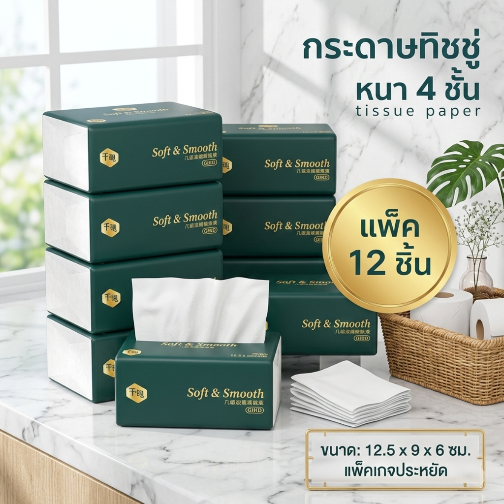 'Es. Tissue Paper (4 Layers Thick), Small Pack, Toilet Paper, Facial Tissue, Tough and Difficult to Tear, Retail/Wholesale E379