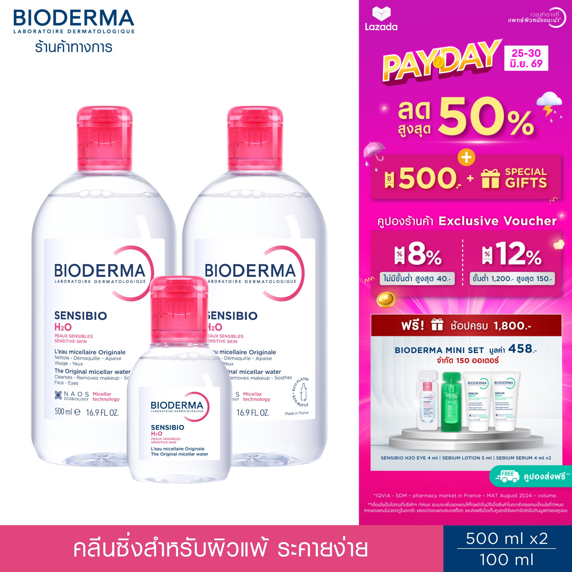 Bioderma Sensibio H2O (Triple Pack) Cleansing Wipes for Facial Cleansing, for Sensitive, Easily Irritated Skin.